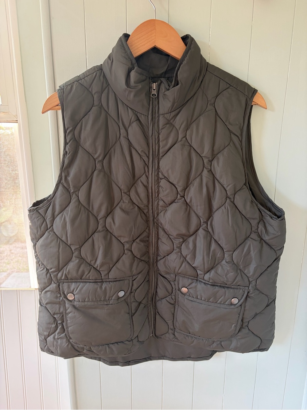 Thread & Supply Quilted Olive Green Puffer Vest